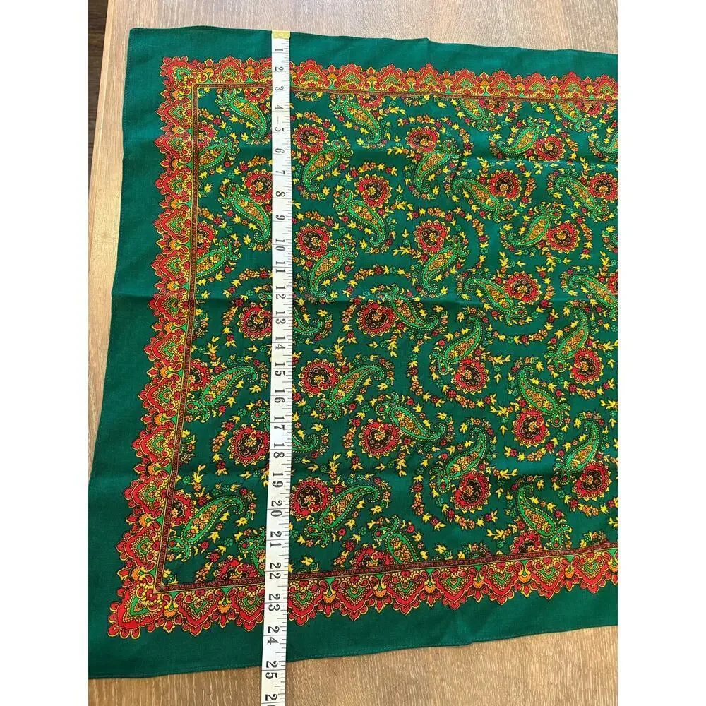 VINTAGE 100% Wool Made in Japan Scarf Neck Tie Green Orange Gold Floral - Picture 4 of 4